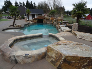 Residential backyard pool and spa